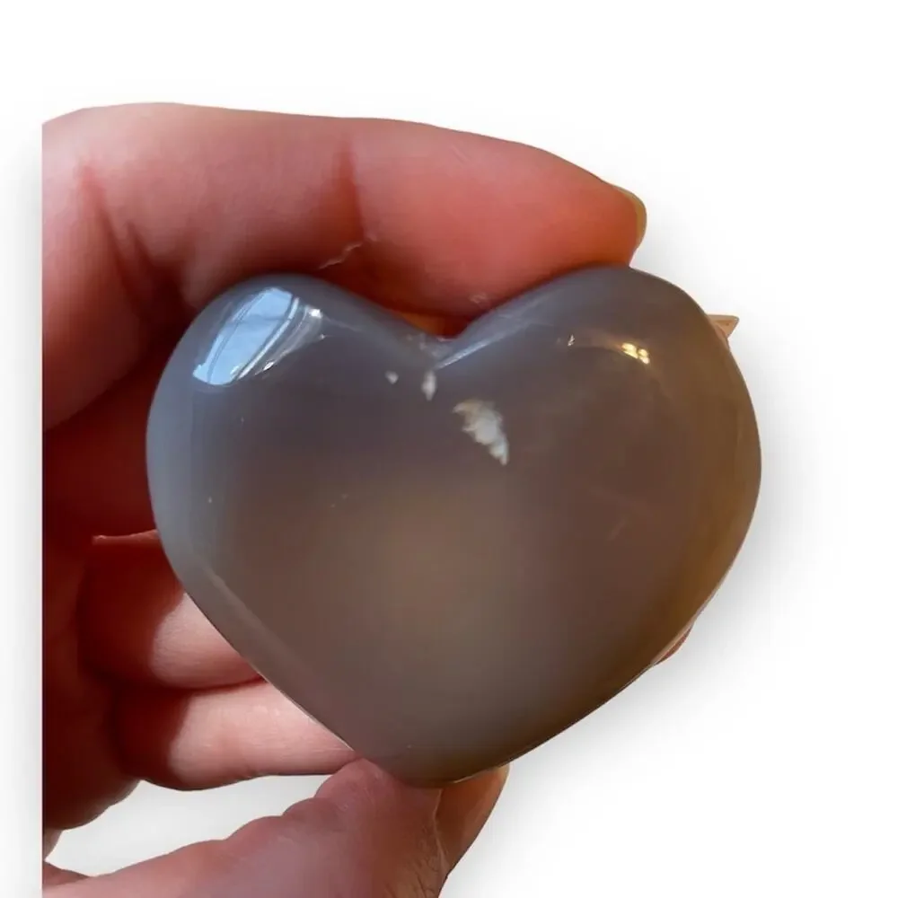 🔴 3 for $15 Gray Agate Heart Palm Stone #2